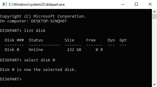 Ingresar el comando select disk