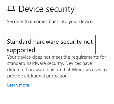No se admite la seguridad de hardware estándar