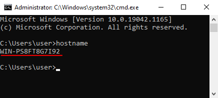 Usando el comando hostname para ver el nombre de tu computadora