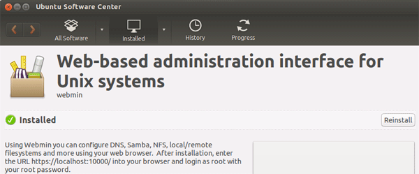 Webmin instalado Webmin instalado