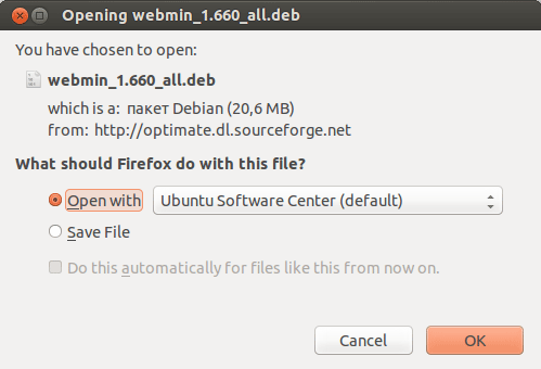 Abrir Webmin en el Centro de software Abrir Webmin en el Centro de software