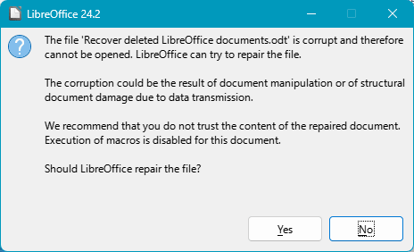 Recuperación de Documentos Corruptos de LibreOffice