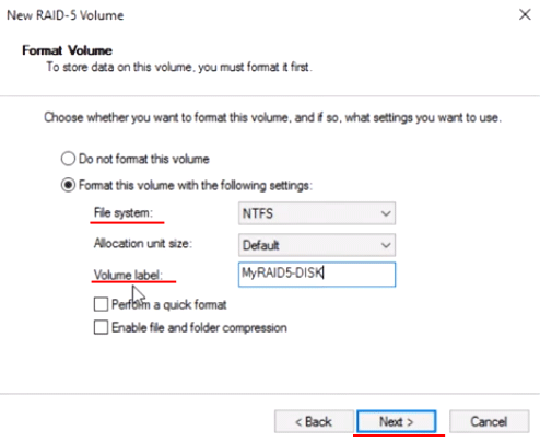 Eligiendo el nombre y sistema de archivos para tu arreglo RAID