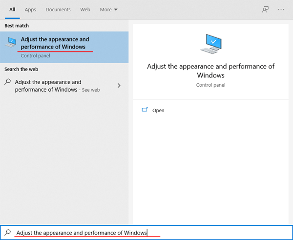 Ajustar la apariencia y el rendimiento de Windows