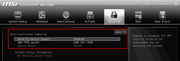 Activación de TPM 2.0 en equipos MSI Activación de TPM 2.0 en equipos MSI