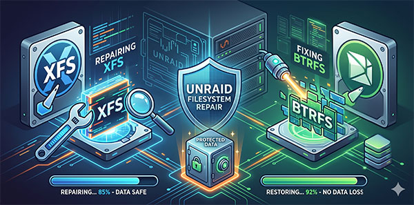 Cómo reparar de forma segura sistemas de archivos XFS y BTRFS corruptos en Unraid sin riesgo de pérdida de datos Cómo reparar de forma segura sistemas de archivos XFS y BTRFS corruptos en Unraid sin riesgo de pérdida de datos