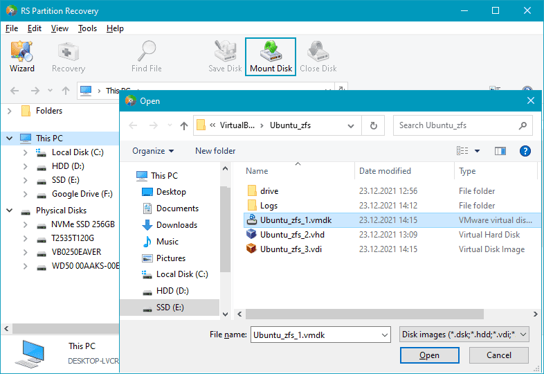 Montar el VMDK en RS Partition Recovery