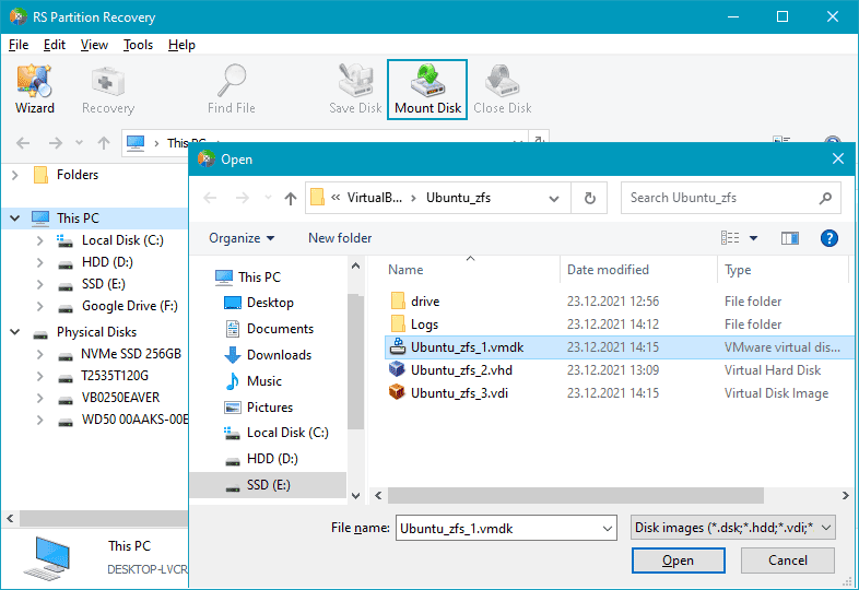 Seleccionar archivo(s) VMWare VMDK