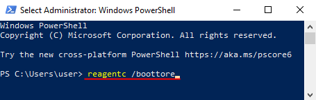 Ejecución del comando reagentc /boottore Ejecución del comando reagentc /boottore
