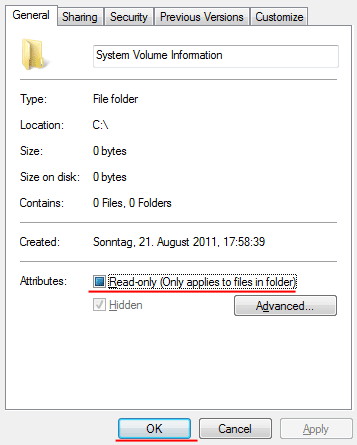 System Volume Information properties System Volume Information properties